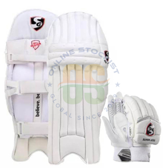 SG Test White Cricket Batting Pads & Gloves Combo men's