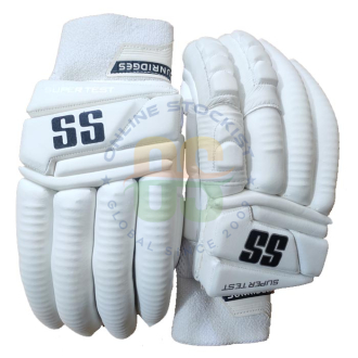 SS Super Test All White Cricket Batting Gloves Large